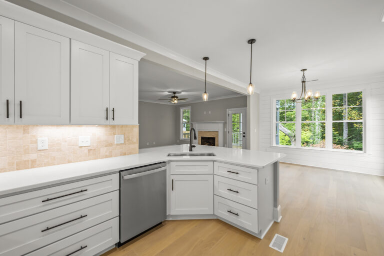 543 Barrett Road, photo from inside the custom kitchen looking out towards the dining area.